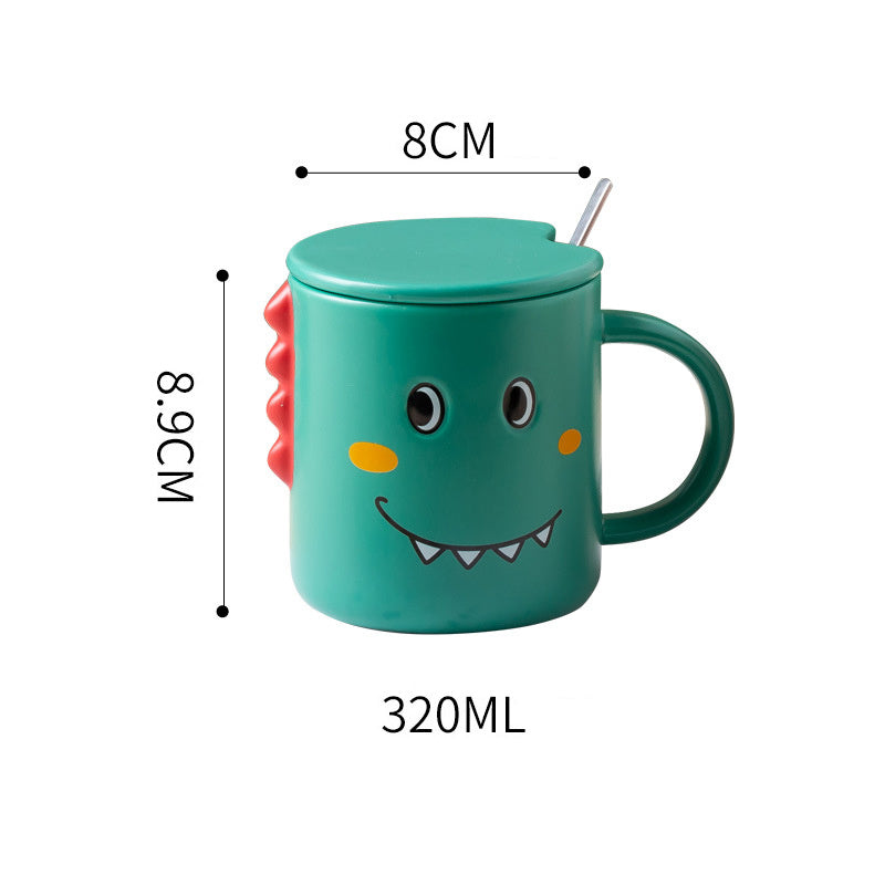 Cute Cartoon Dinosaur Ceramic Cup With Lid Spoon