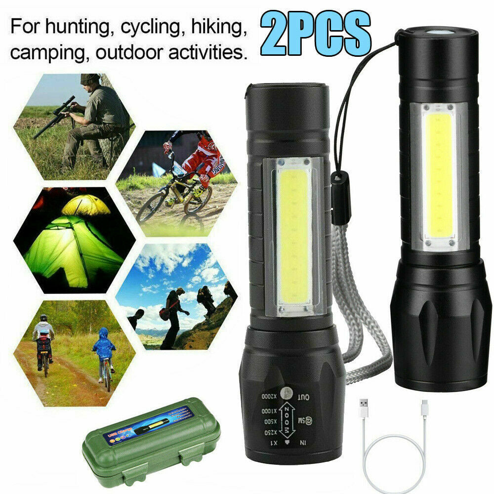 Mini Flashlight LED COB Torch Rechargeable High Lumens Zoomable Adjustable Focus Camping Light 3 Modes For Outdoor Waterproof