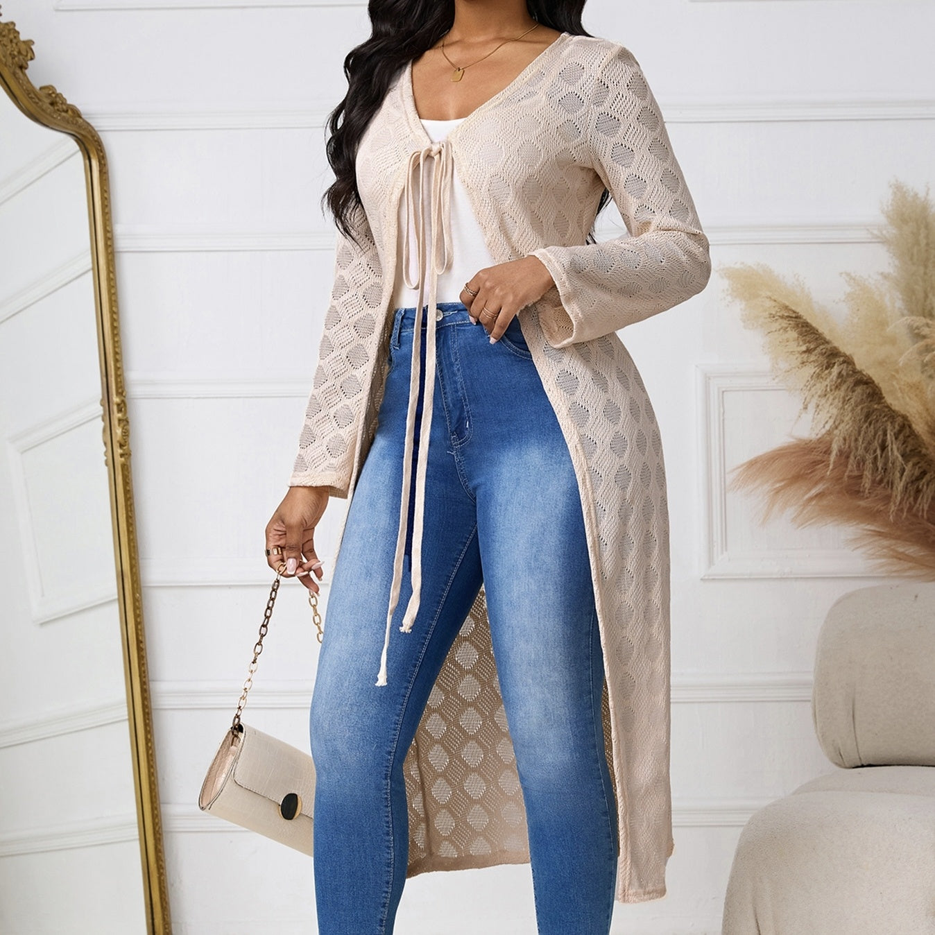 Women's Solid Color Lace Up Long Sleeved Shirt