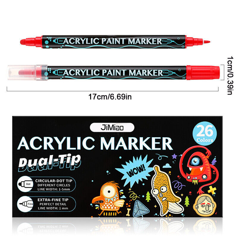 26 Colors Dual Tip Paint Pens Acrylic Paint Markers Set DIY Crafts Making Art
