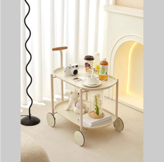 Movable Small Pushcart Inimalist Style Coffee Table Storage Cart Double-layer Modern Sofa Side Bedroom Leisure