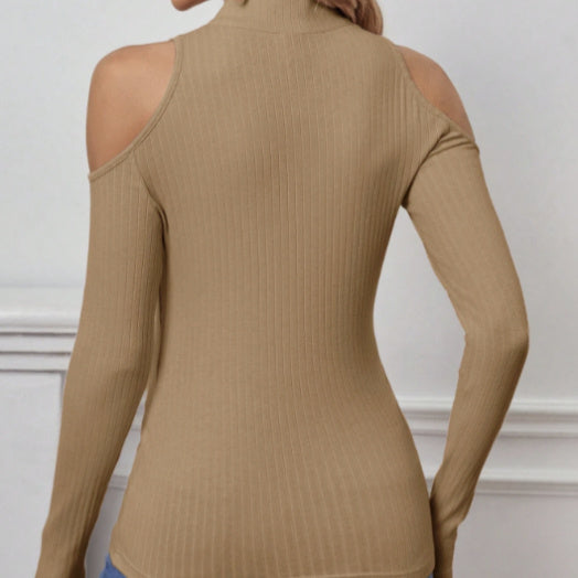 Women's Solid Color Long Sleeved Off Shoulder Zipper Design Slim Fit Home Clothing Top