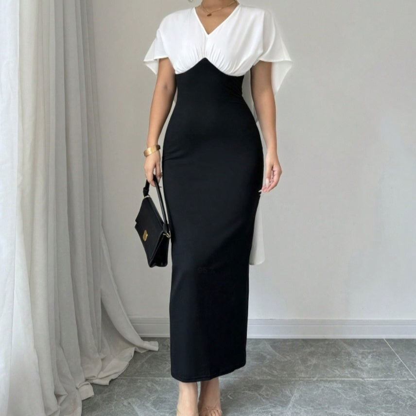 Ladies' Commuting Elegant Casual V-neck Color Block Patchwork Short Sleeved Dress