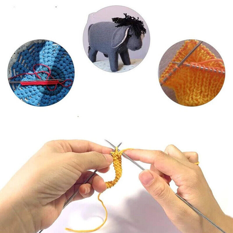 22pcs-11Pairs 25cm Single Pointed Stainless Steel Knitting Needles Set 2mm-8mm