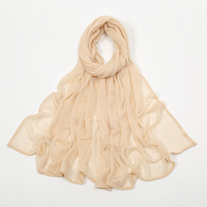 Hemp Wrinkle Starry Hot Rhinestone Headscarf Female Pleated