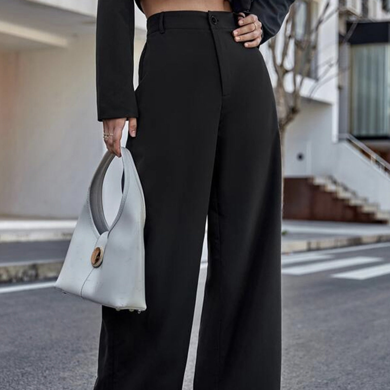 Ladies' Solid Color Fashionable New High Waisted Wide Leg Pants, Cinched Waist For Slimming And Leg Length For Versatile Commuting, Professional Street Photography, Casual Pants