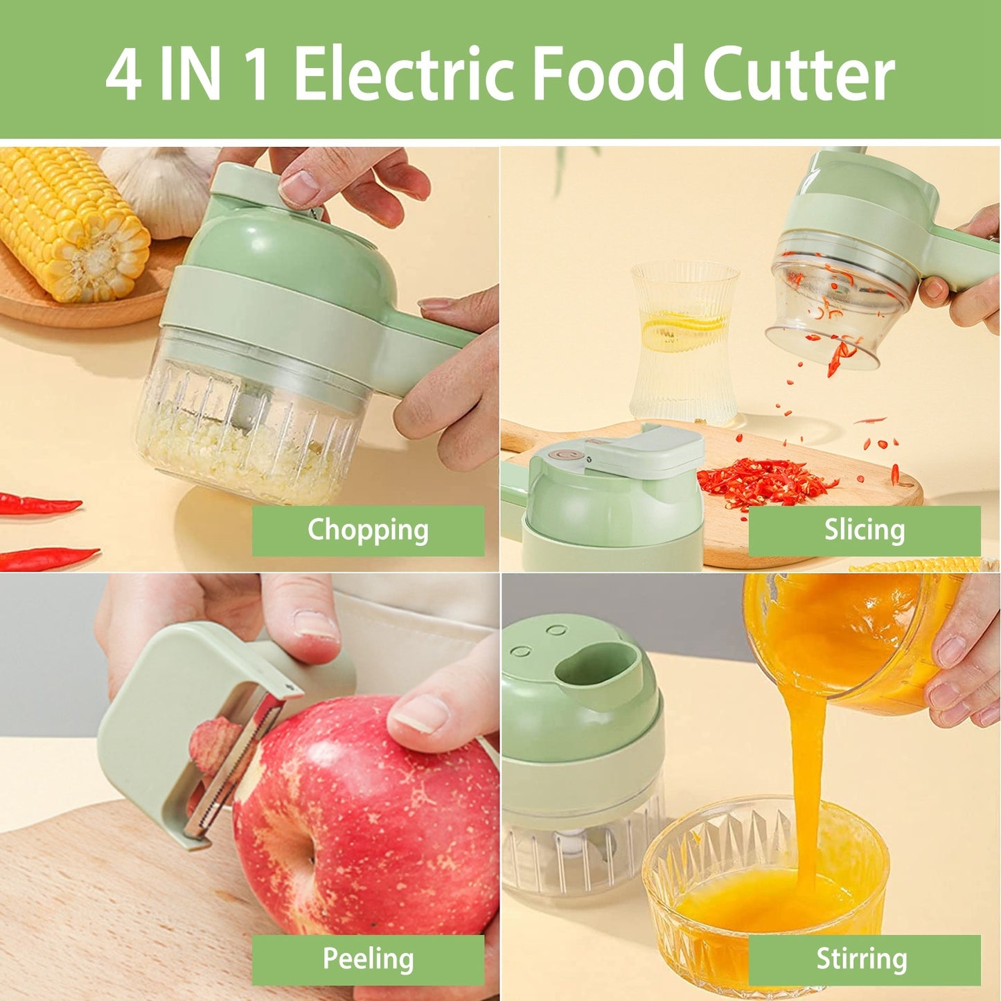Multipurpose 4 In 1 Handheld Electric Vegetable Cutter Set Portable Wireless Garlic Mud Masher Garlic Press And Slicer Set Multifunctional Electric Mini Food Processor