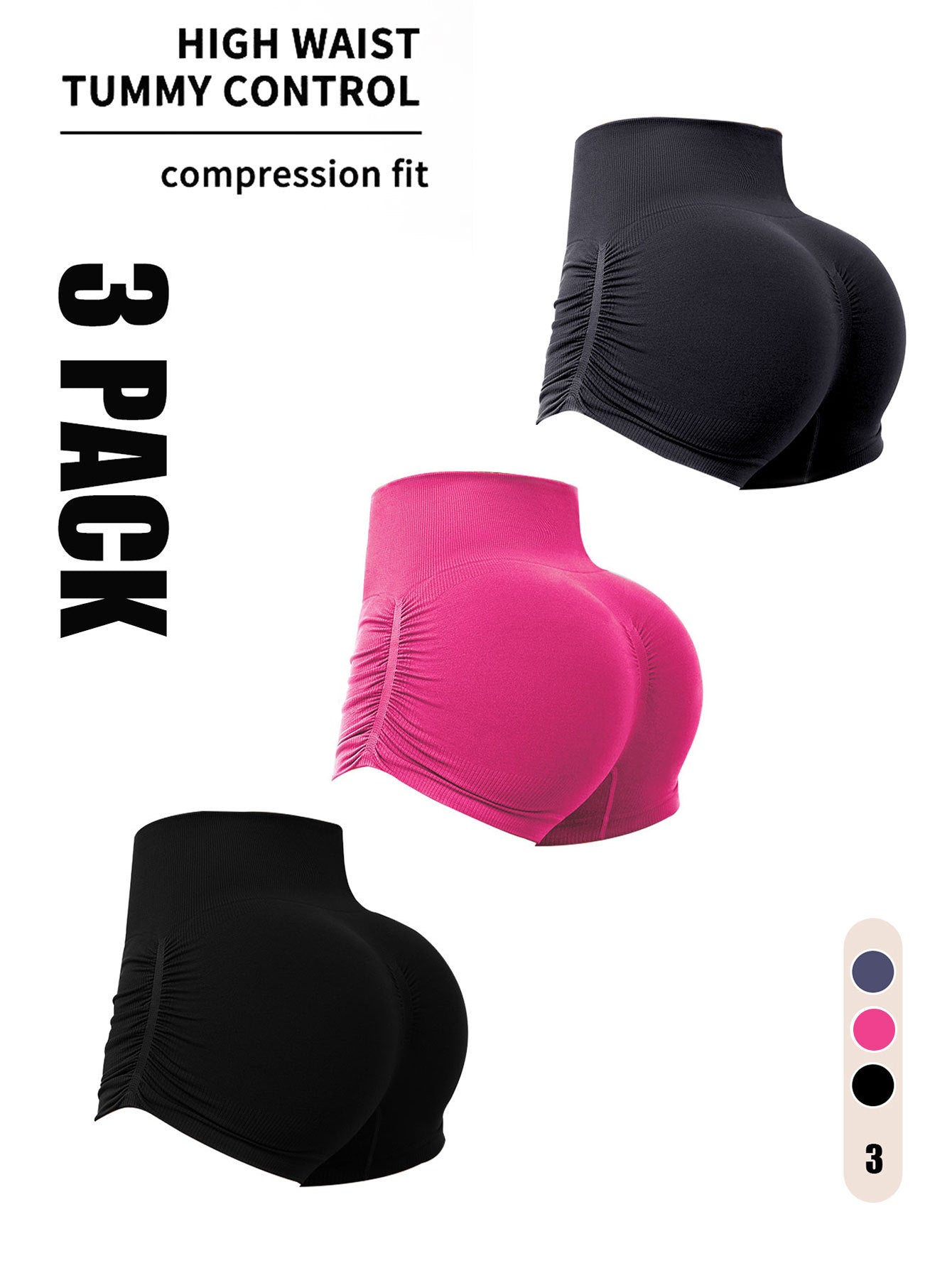 3 Pack Workout Shorts For Women Seamless Scrunch Butt Lifting High Waisted Yoga Gym Booty Running Short Pants