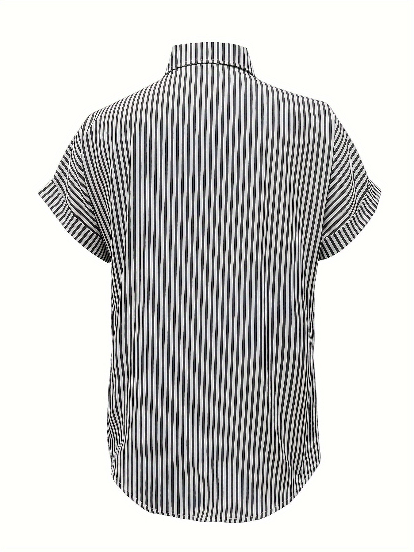 Vertical Striped Button Front Shirt, Stylish Short Sleeve Shirt For Spring & Summer, Women's Clothing