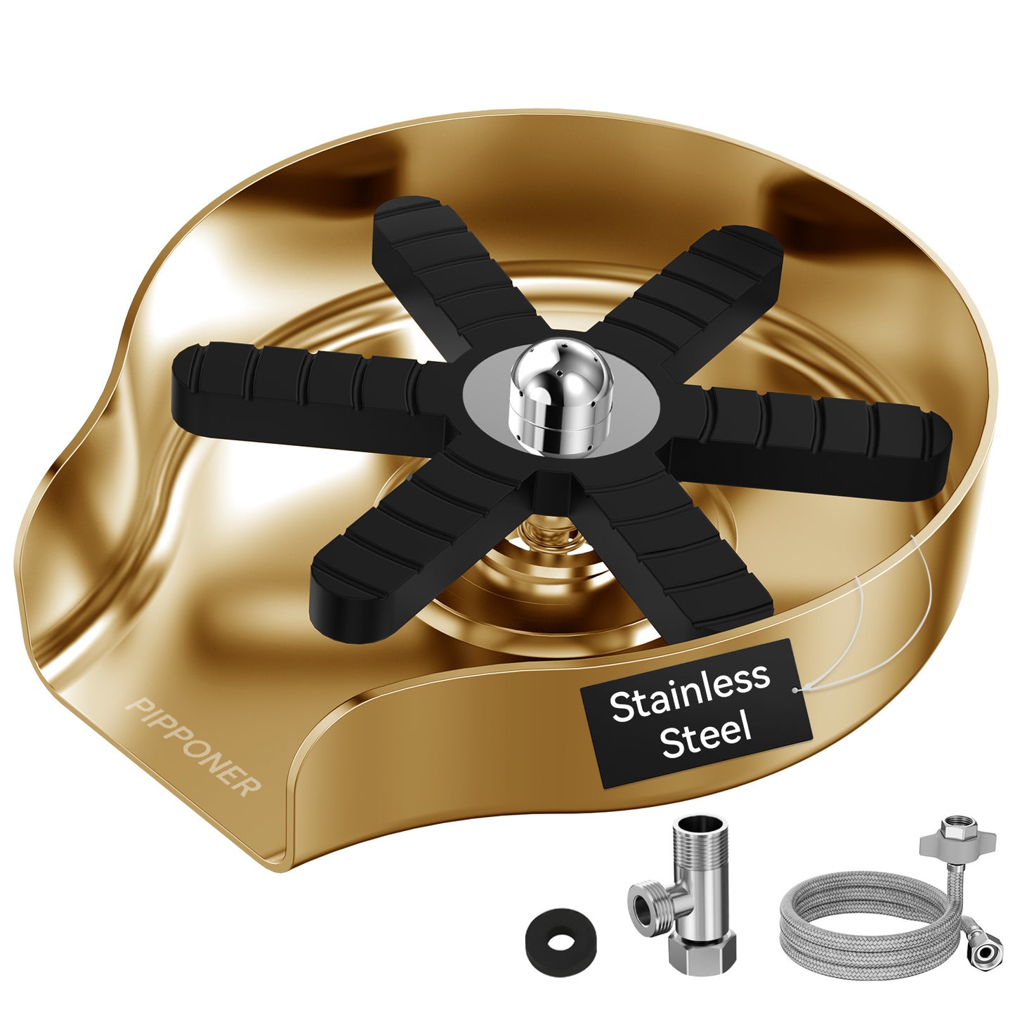 PIPPONER Metal Glass Rinser For Kitchen Sink, 5-inch High Pressure Cup Washer With Hose, Stainless Steel Glass Washer For Sink, DIY Sink Bottle Washer For Home And Commercial Use