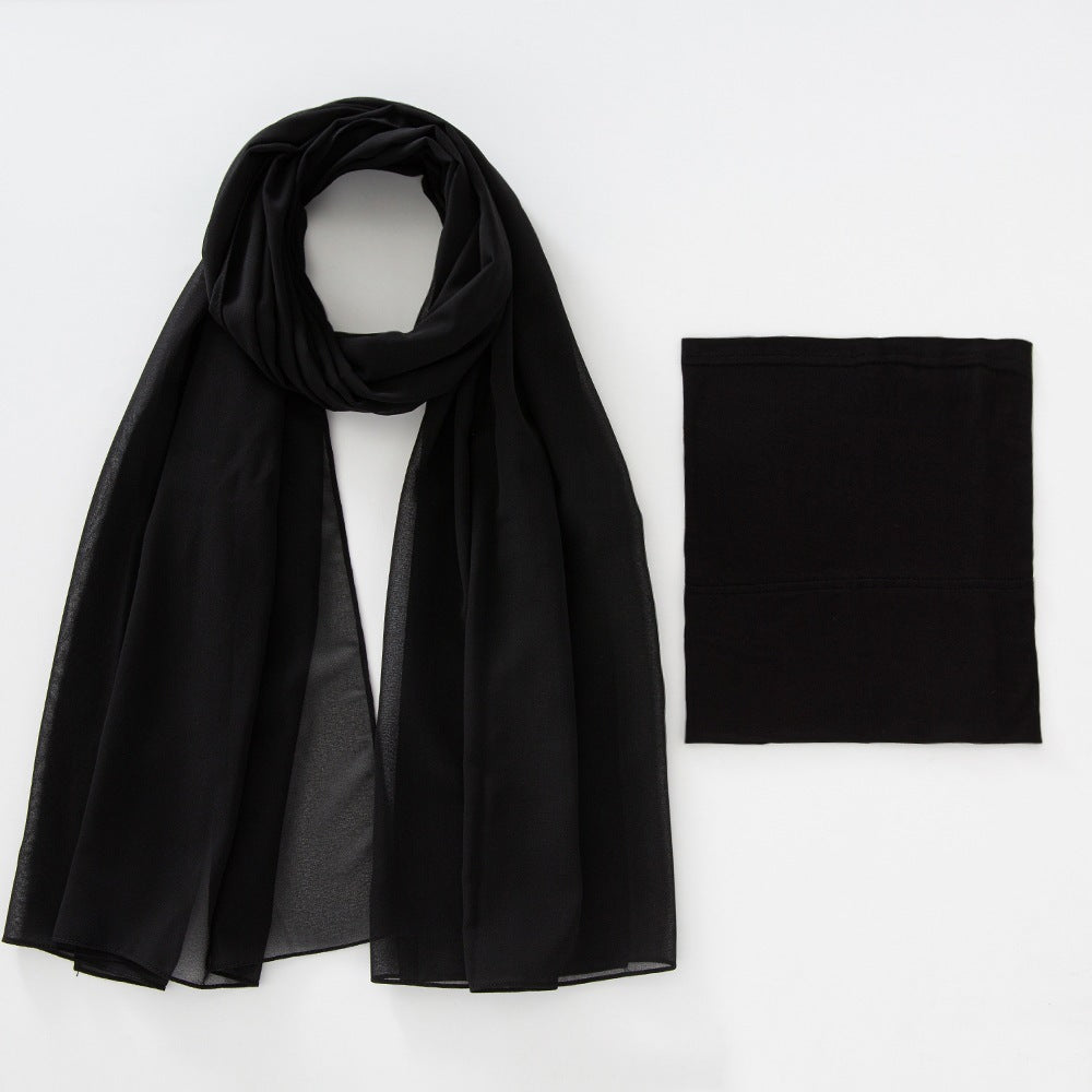 Modal Breathable Elastic Bucket Hat With Pearl Chiffon Scarf Headcloth