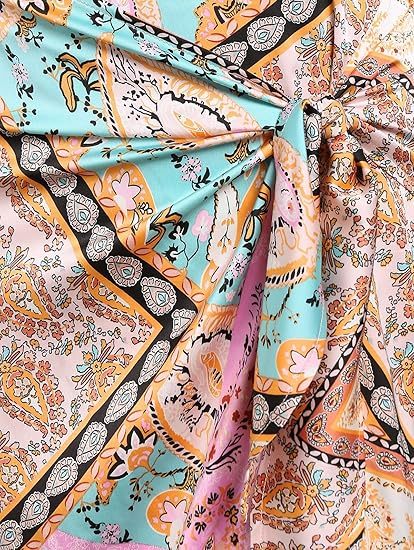 Women's Boho Skirt Asymmetrical Skirts Tied Floral Paisley Printed High Waist Ruched Skirts For Women