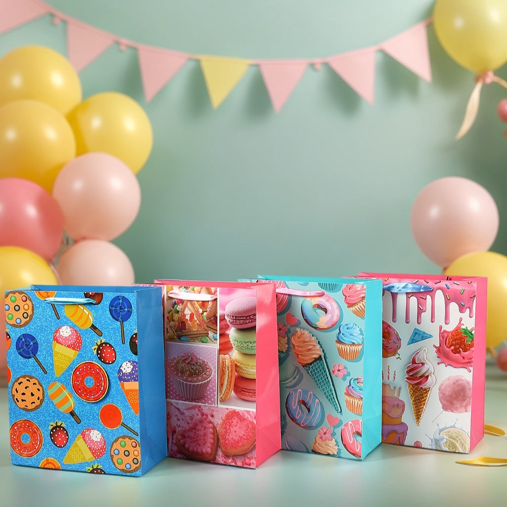 Set Of 12  Cool Summer Ice Cream Dessert Cartoon Pattern Gift Bag Made Of Selected Ivory Paper, Available For Wholesale In Stock