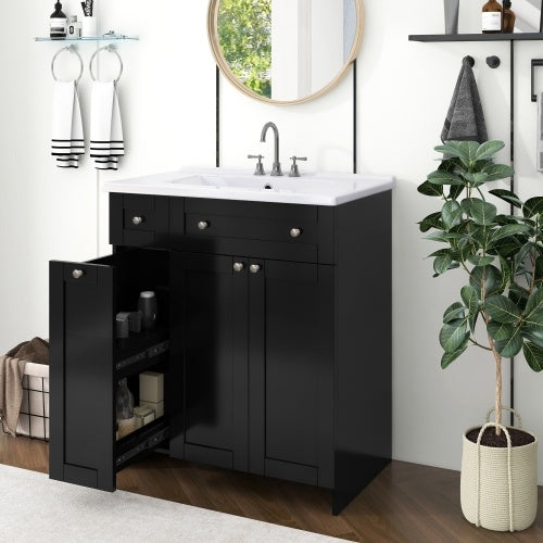 30 Inches  Black Bathroom Vanity With Ceramic Sink Combo, Rich Storage Cabinet - 2 Soft Close Doors & Double Deep Drawers Unavailable Platforms- SHEIN Corporation Temu