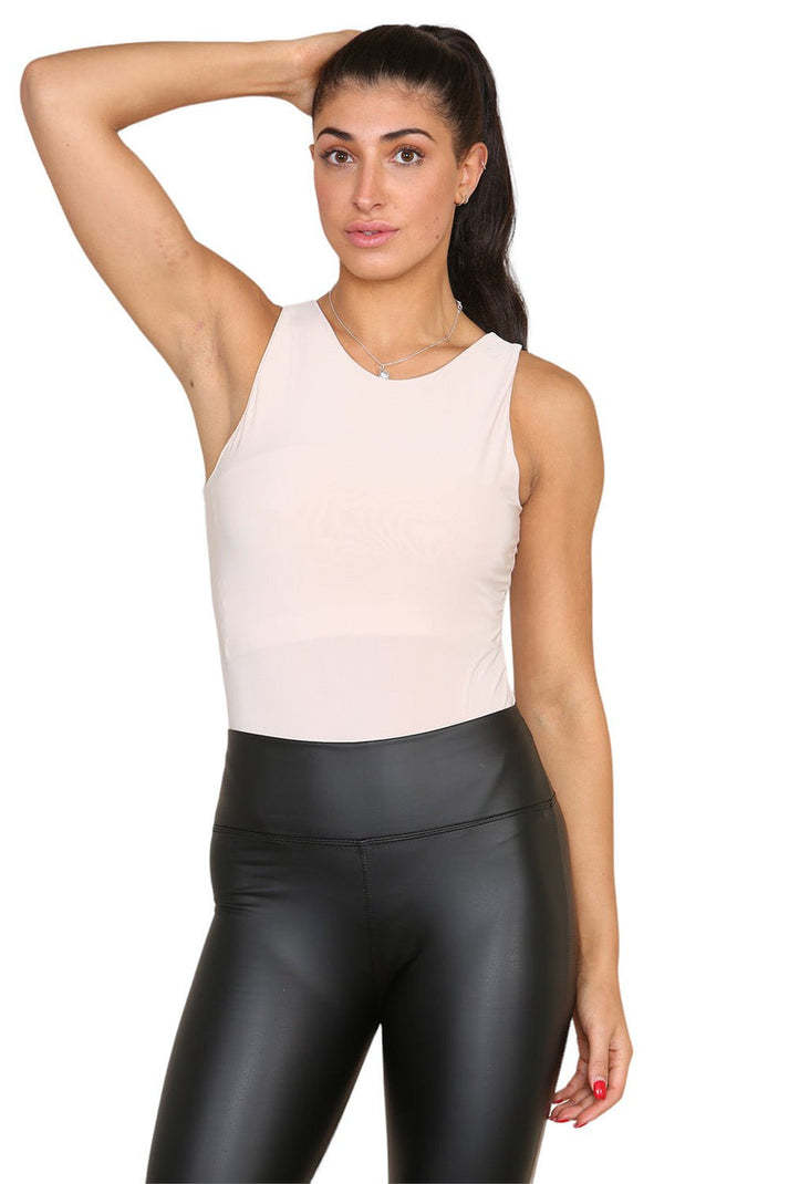 Round Neck Racer Bodysuit Double Layered