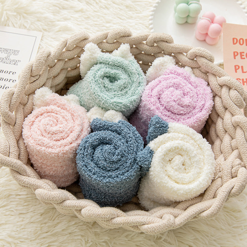 Thickened Thermal Coral Fleece Twist Women's Socks Pile Style Middle Tube