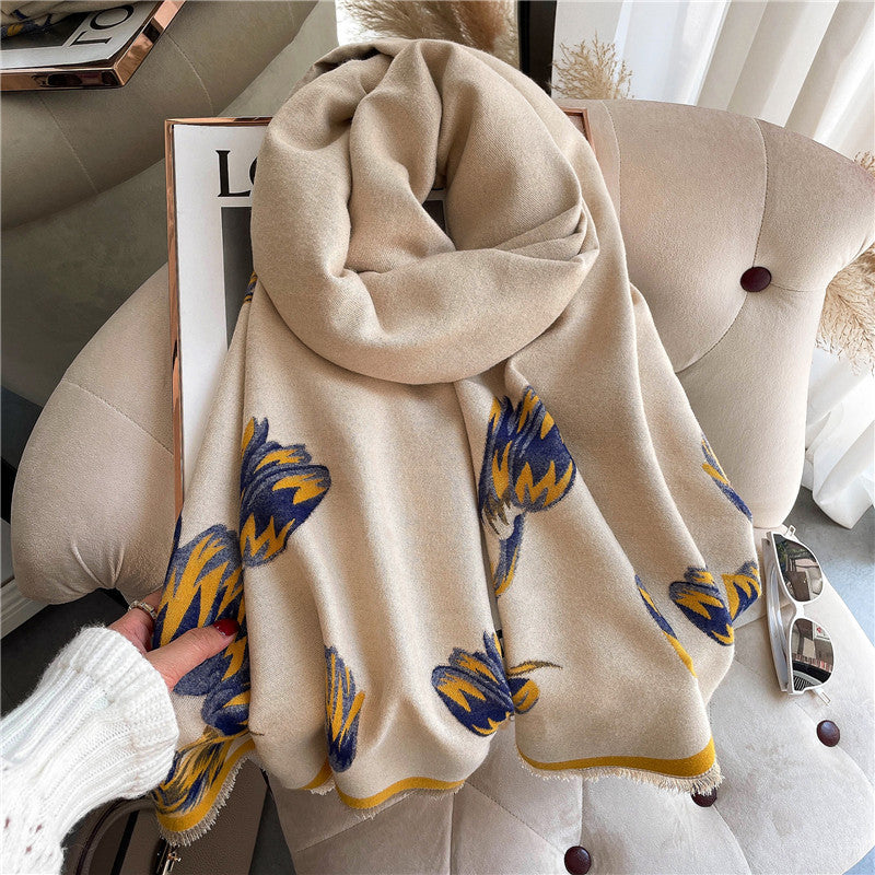 Ladies Fashion Print Warm Dual Use Double Sided Scarf