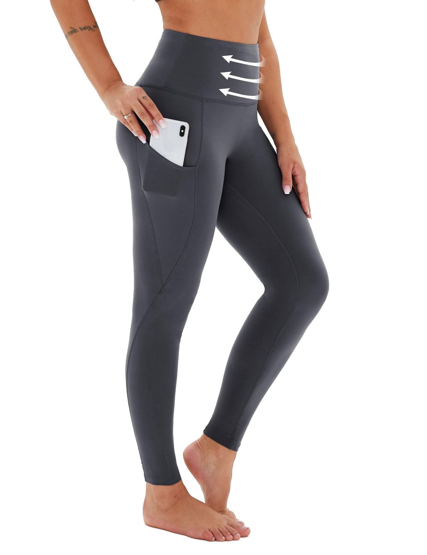 Yoga Pants - Cropped High-waisted Diagonal Pockets To Tuck In Solid Color