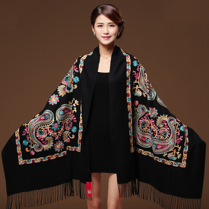 Embroidered Cotton And Linen Scarf Travel Sunscreen Ethnic Style Silk Scarf