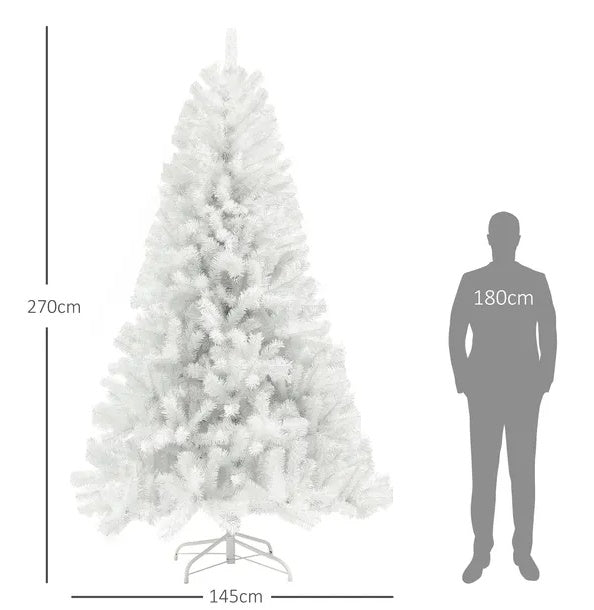 HOMCOM 9ft Tall Artificial Christmas Tree, Unlit Xmas Tree With 2132 Branch Tips, Auto Open, Steel Base, Holiday  For Home Office, White