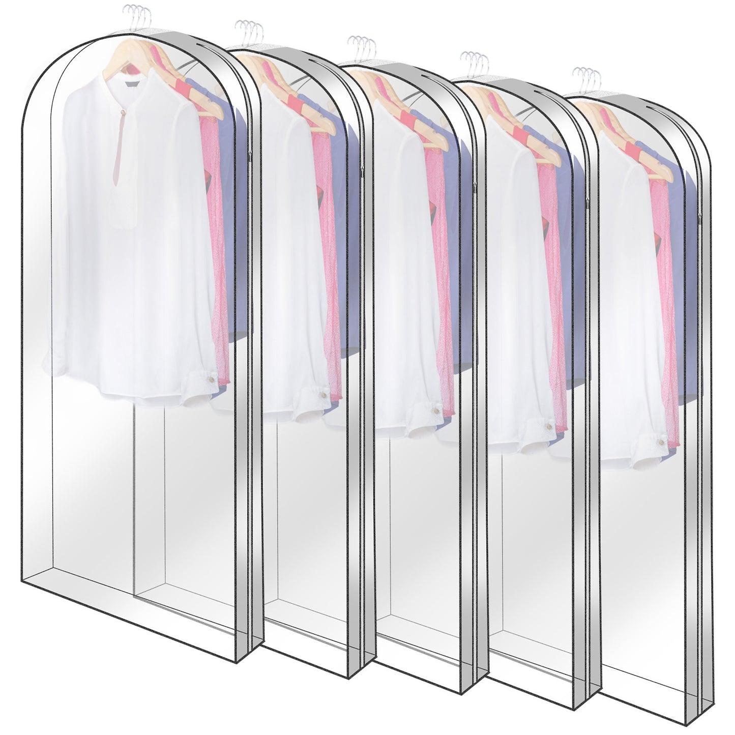 5 Pack 60In OR 40In Options Garment Bag For Hanging Clothes Dustproof Waterproof Hanging Clothes Storage Bag Clear Transparent Suits Cover For Sweater Jacket Coat Dress Shirt