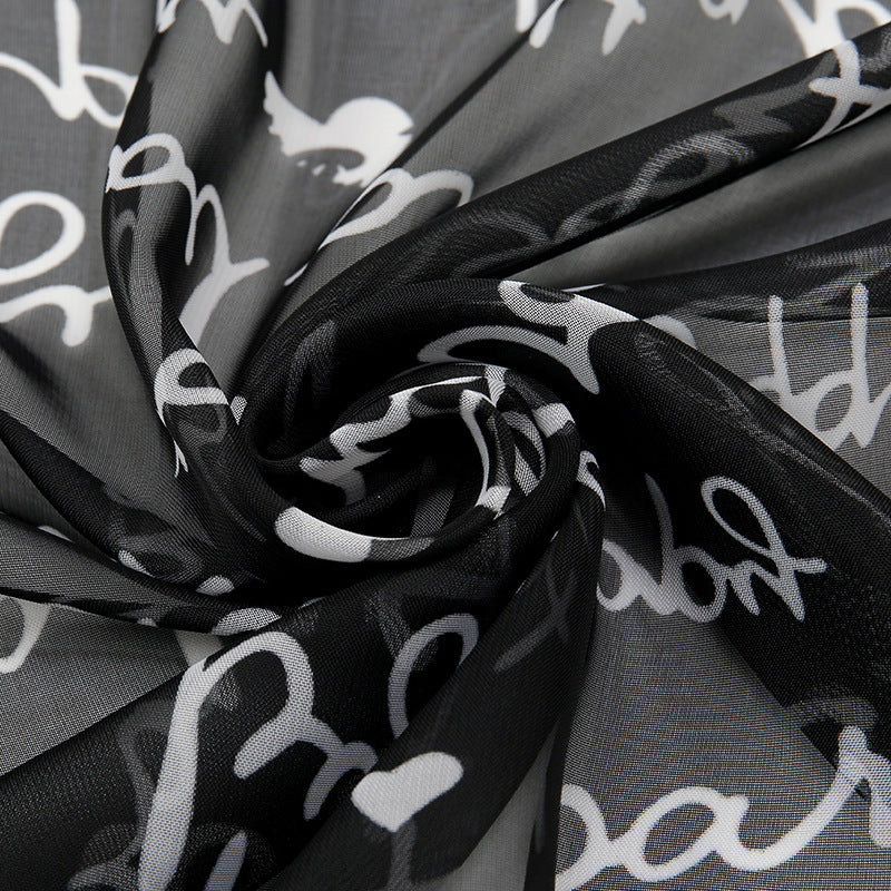 Letter Printing Small Silk Scarf Women's Chiffon