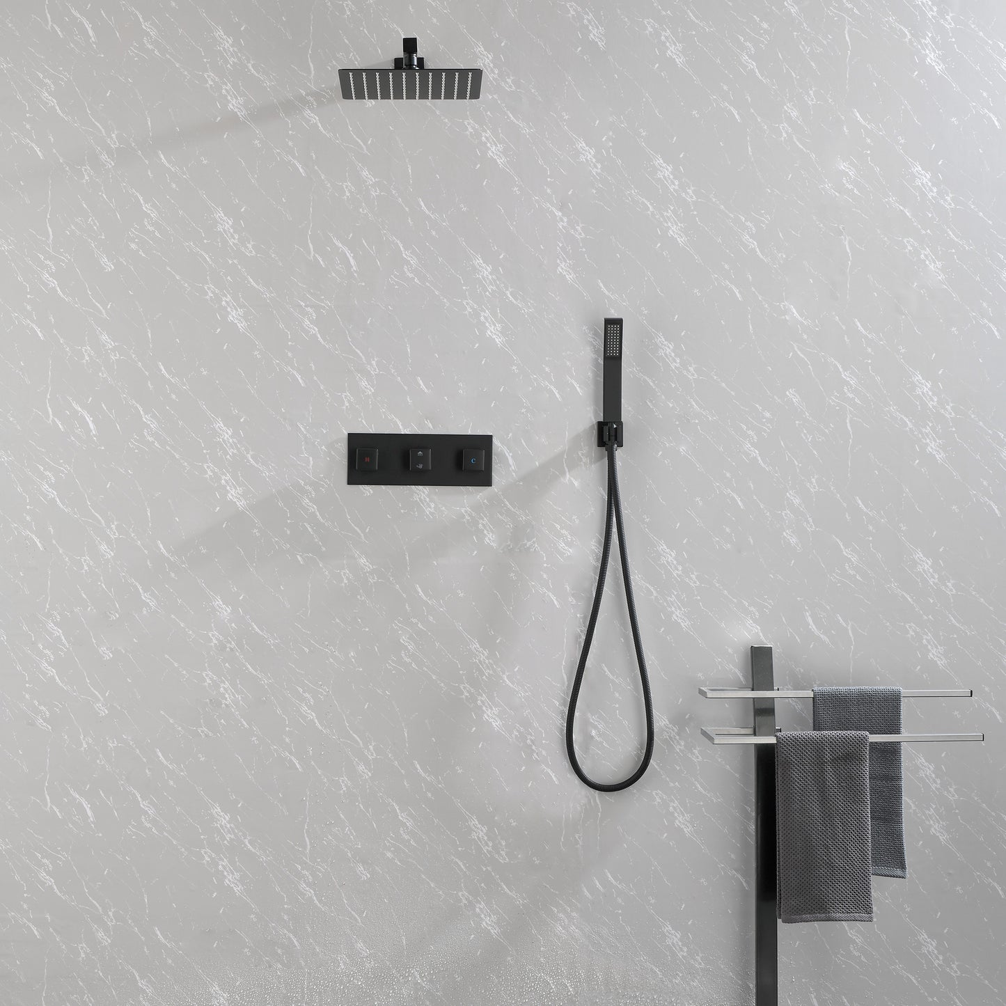 Brass Matte Black Shower Faucet With Shower System,10 Inch Shower Head And Handheld Spray Bathroom Combination