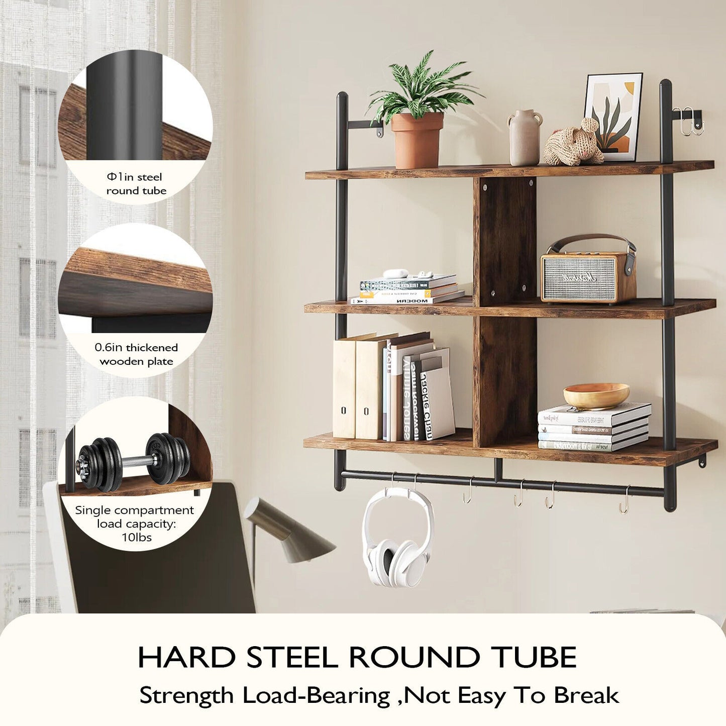 3 Tier Floating Shelves Metal Brackets Wall Mounted Shelf Over Toilet Bathroom