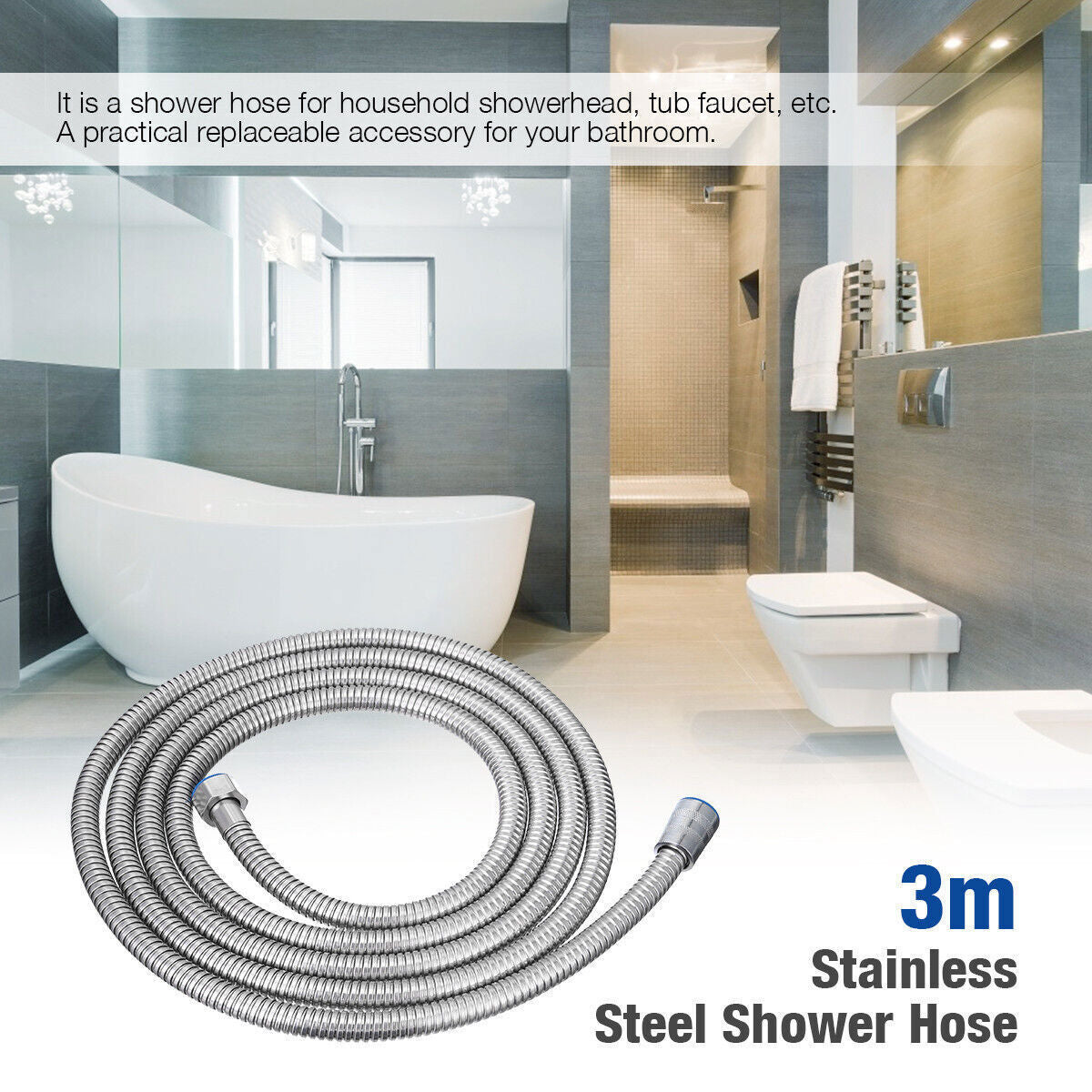Shower Head Hose 3 Meters 118 Inch Extra Long Bathroom Flexible Stainless Steel Pipe Household Flower Wine Shower Hose
