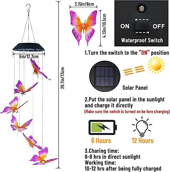 Solar Butterfly Wind Chime Light