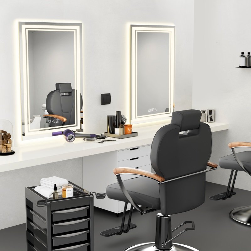 LED Bathroom Mirror Front And Backlight, 5 Mins Defog, 5MM Full HD Reflected Wall Mounted Vanity Mirror, 3 Colors Stepless Dimmable, CRI90, Memory Function Plug-in Hardwire