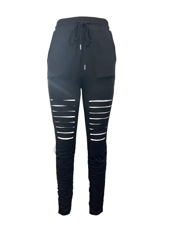 Ladies' Fashionable Casual Solid Color Autumn And Winter Perforated Pants