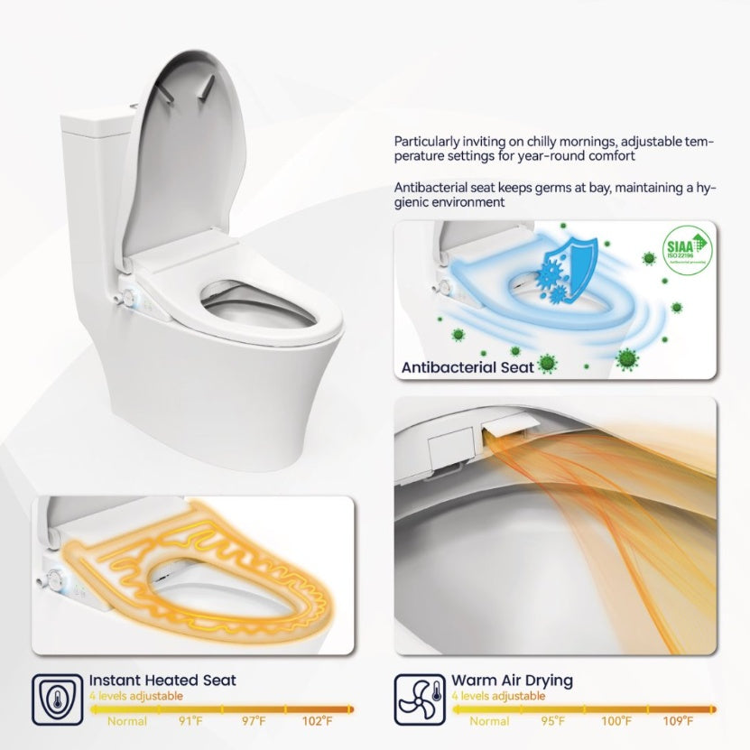 Smart Bidet Toilet Seat With Side Knob Adjustable Heated Seat With Water Temperature And Pressure Adjustment Portable Bidet With Automatic Nozzle Cleaning