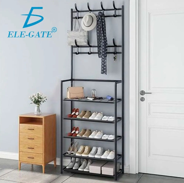 5 Tier Organizer With Double Bar Hangers For Shoes And Clothes