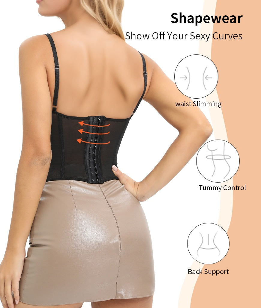 Lace Bustier Corset Tops For Women Going Out Mesh Overbust Adjustable Strap Waist Cincher Crop Bustier Party Rave Date Night Outfit Tank Top