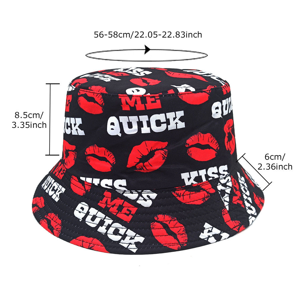 Fashion Letter Lip Pattern Printing Bucket Hat
