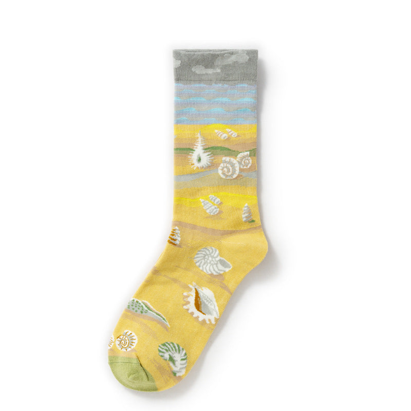 Retro Trendy Autumn And Winter Abstract Art Socks Europe And America Creative Combed Cotton