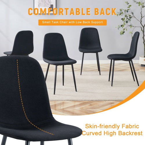 Luxury Simple Chair - Set Of 4 BLACK Linen-Cotton Material High Resilience Dining Chair With Metal Black Leg.Integral Metal Leg Architecture,Suitable For Various Interior Decoration Styles.