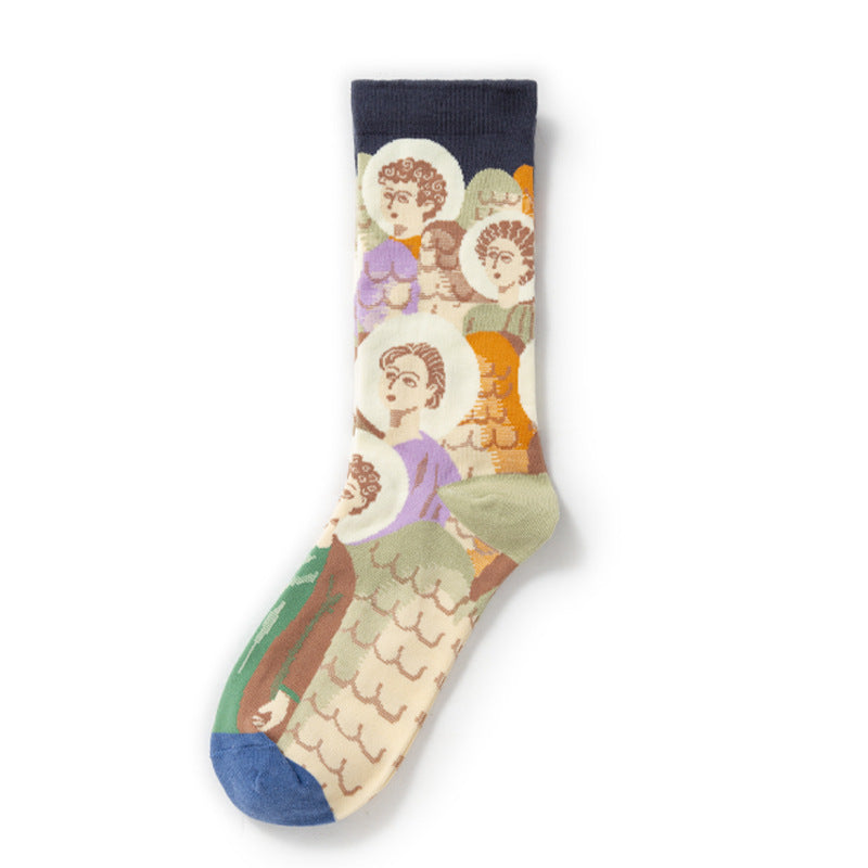 Retro Trendy Autumn And Winter Abstract Art Socks Europe And America Creative Combed Cotton