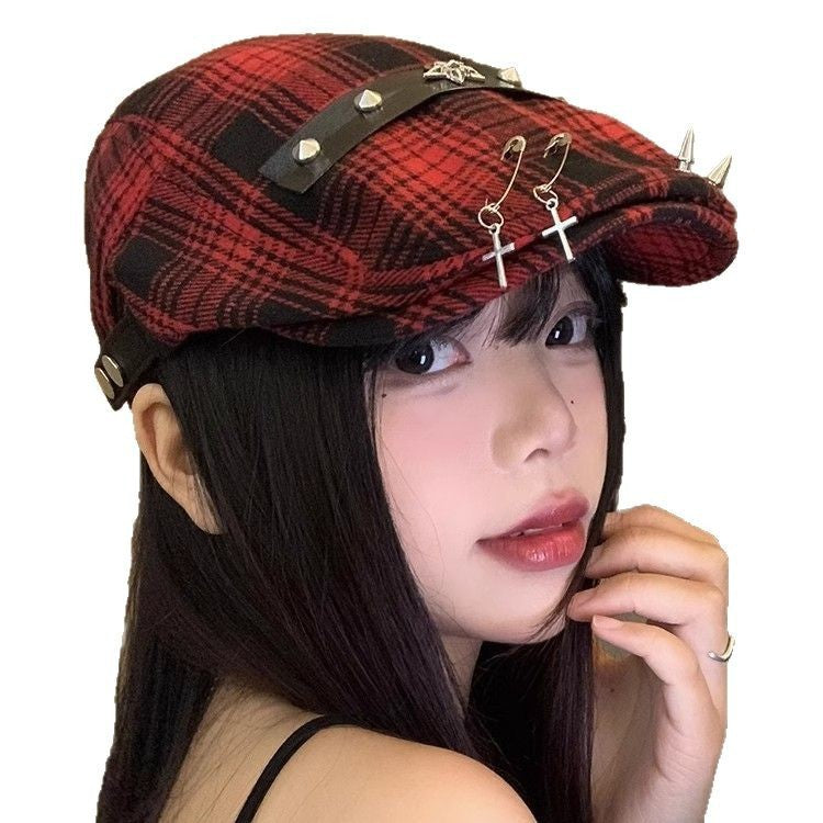 Dark Street Fashion Advance Hats Women's Neutral Plaid
