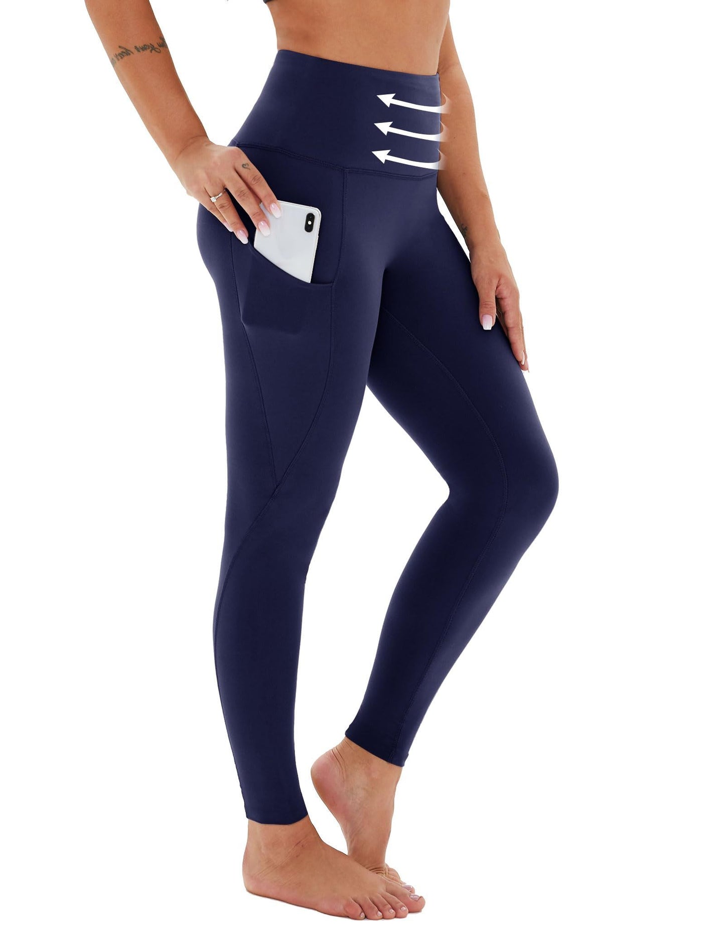 Yoga Pants - Cropped High-waisted Diagonal Pockets To Tuck In Solid Color