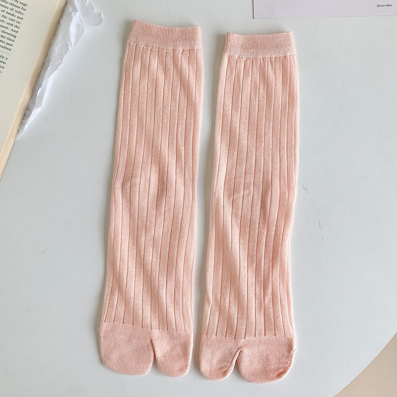 Vertical Stripes Large Trotter Toe Socks Thin Solid Color