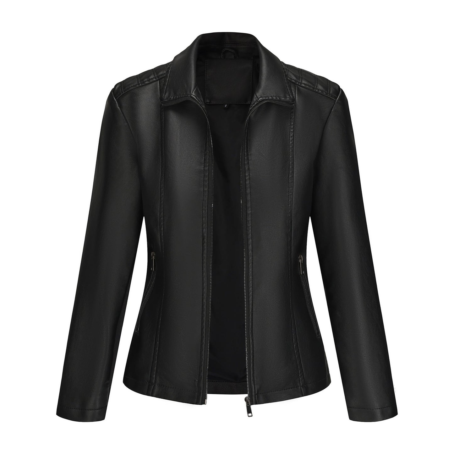 Women's Leather Jacket Knitted Stitching Stretch Coat