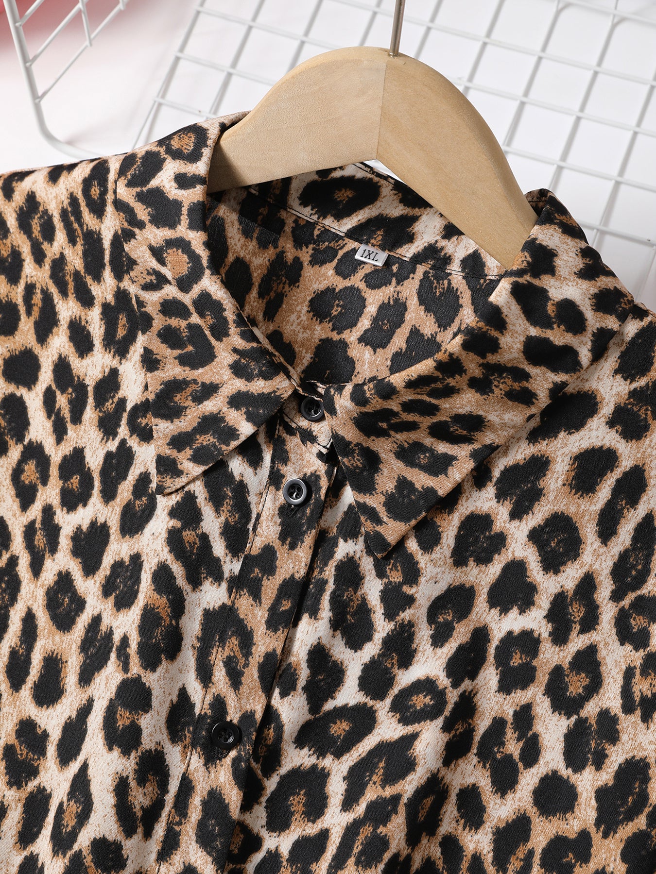 Women's Plus Size Leopard Print Dress - Summer Short Sleeve Button-Down Shirt Casual Loose Maxi Dress