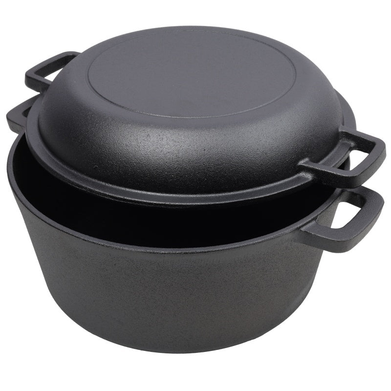 One In One Pre Seasoned Cast Iron Dutch Oven With Dual Handles, Outdoor Camping Deep Pot, With 2 Silicone Handle Covers, Banned Platform Temu