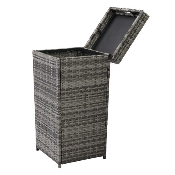 Gray Gradient Woven Rattan Trash Can With Top Cover