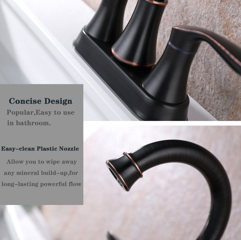 2-Handle 4-Inch Oil Rubbed Bronze Bathroom Faucet, Bathroom Vanity Sink Faucets With Pop-up Drain And Supply Hoses
