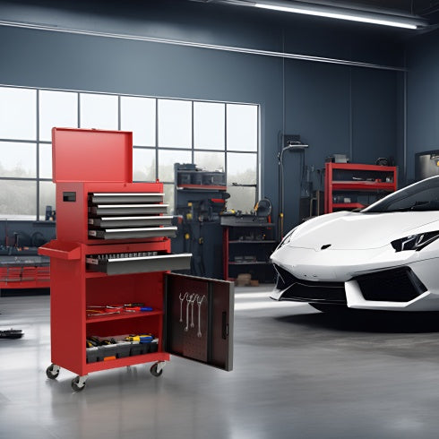 Tool Chest, 5-Drawer Rolling Tool Storage Cabinet With Detachable Top Tool Box, Liner, Universal Lockable Wheels, Adjustable Shelf, Locking Mechanism, Metal Tool Cart For Garage Workshop