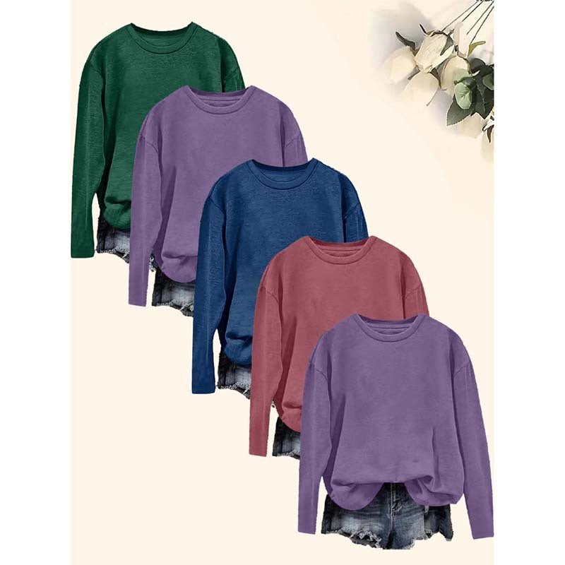 Womens 5 Packs Long Sleeve Crew Neck Shirts Fall Tops Clothes Outfits 2025 Basic Tee