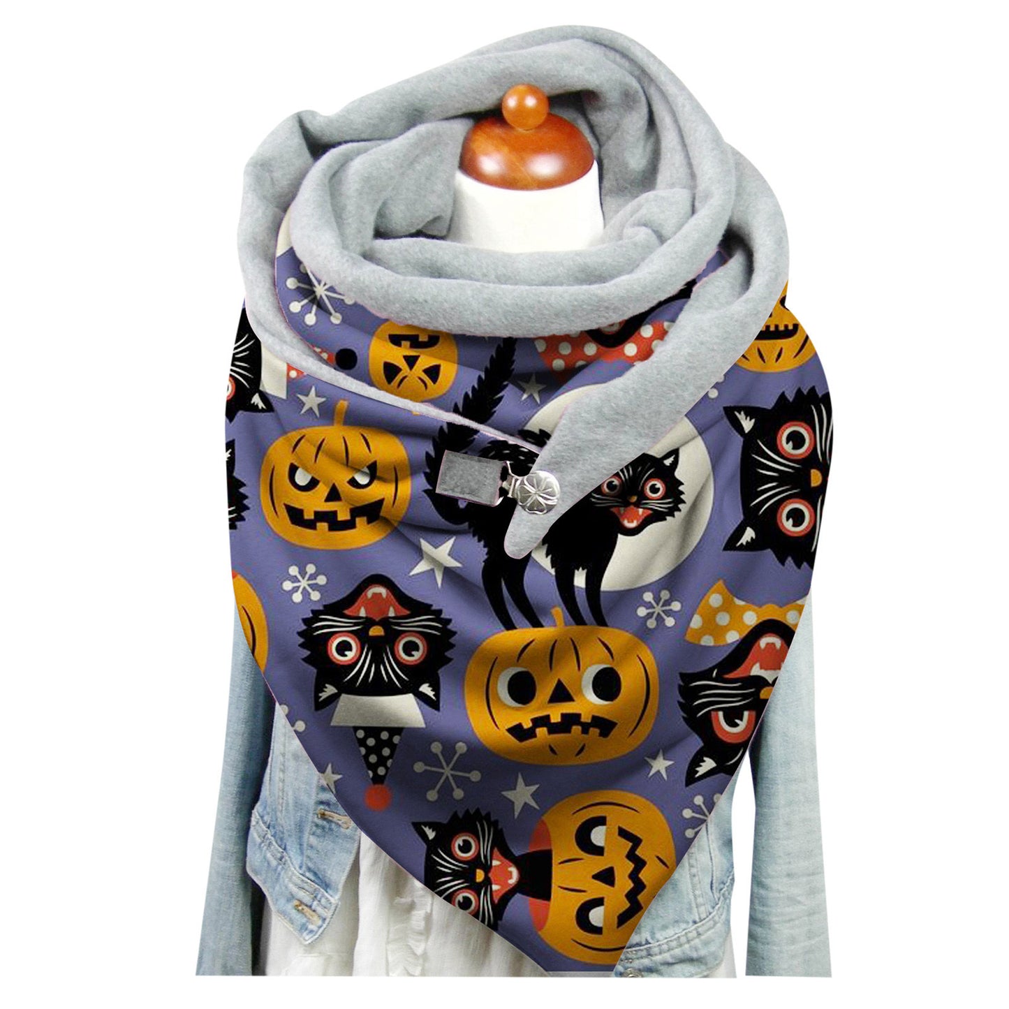 Female Plush Skull Print Long Halloween Button Bib
